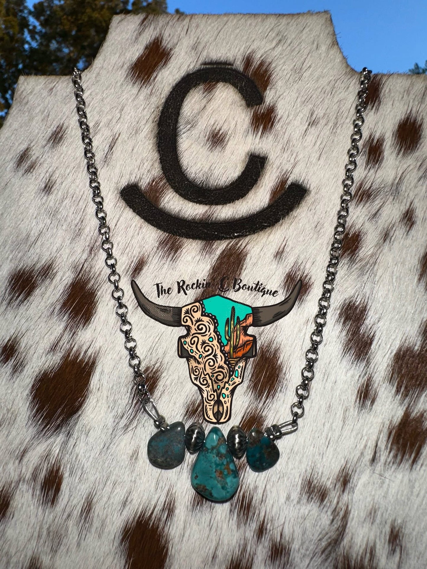 16in Blue Turquoise and Sterling Silver Pearls