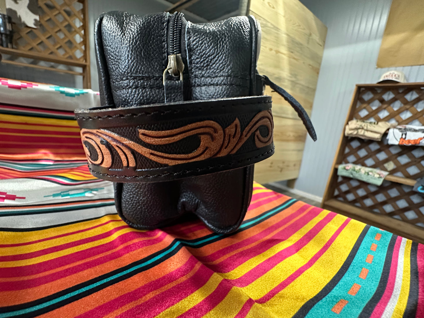 Hazen (Cowhide and Tooled Leather) Makeup Bag