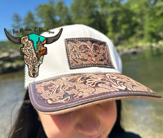 Jenson Hill Tooled Cap (Brown and Off White)