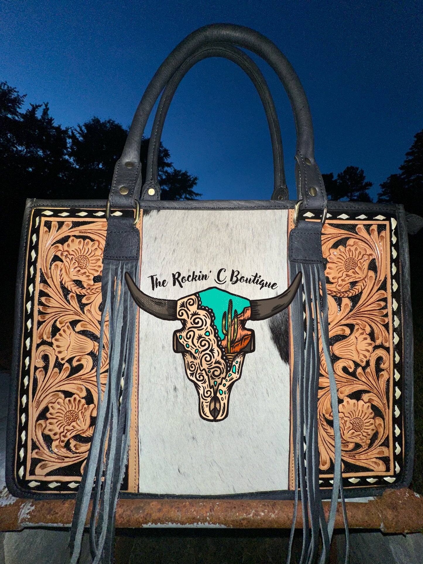 The Julie Concealed Carry Tote (Tooled Leather & Cowhide)
