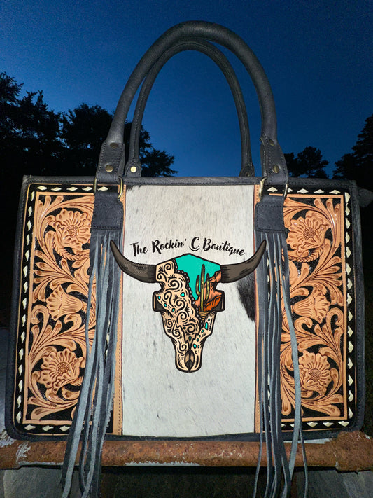 The Julie Concealed Carry Tote (Tooled Leather & Cowhide)