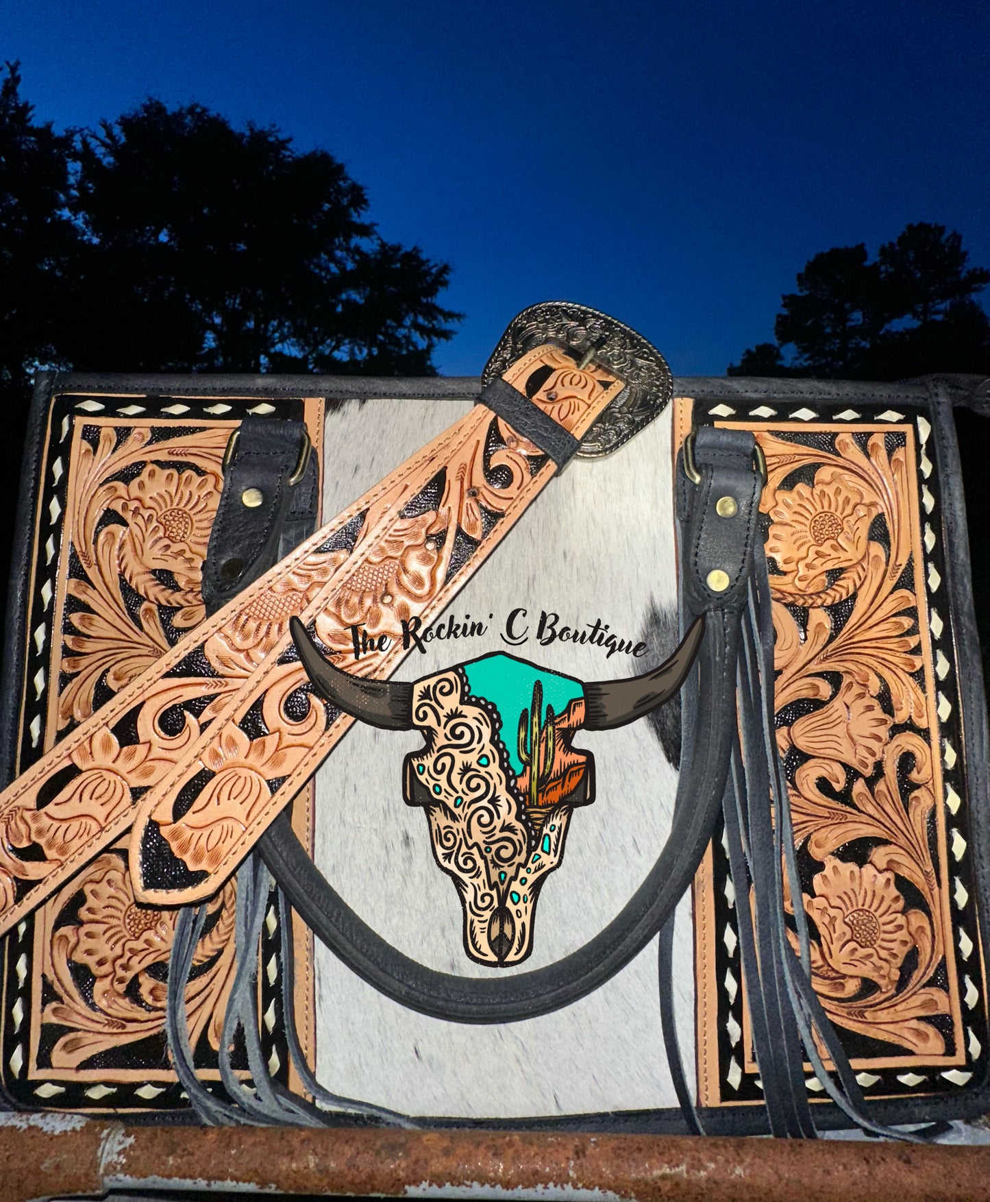 The Julie Concealed Carry Tote (Tooled Leather & Cowhide)