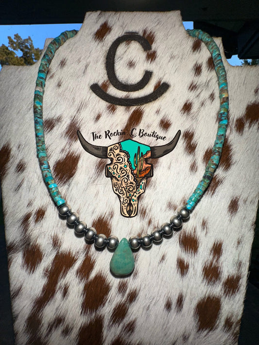 6 mm Sterling Silver Pearls Choker w/ Turquoise