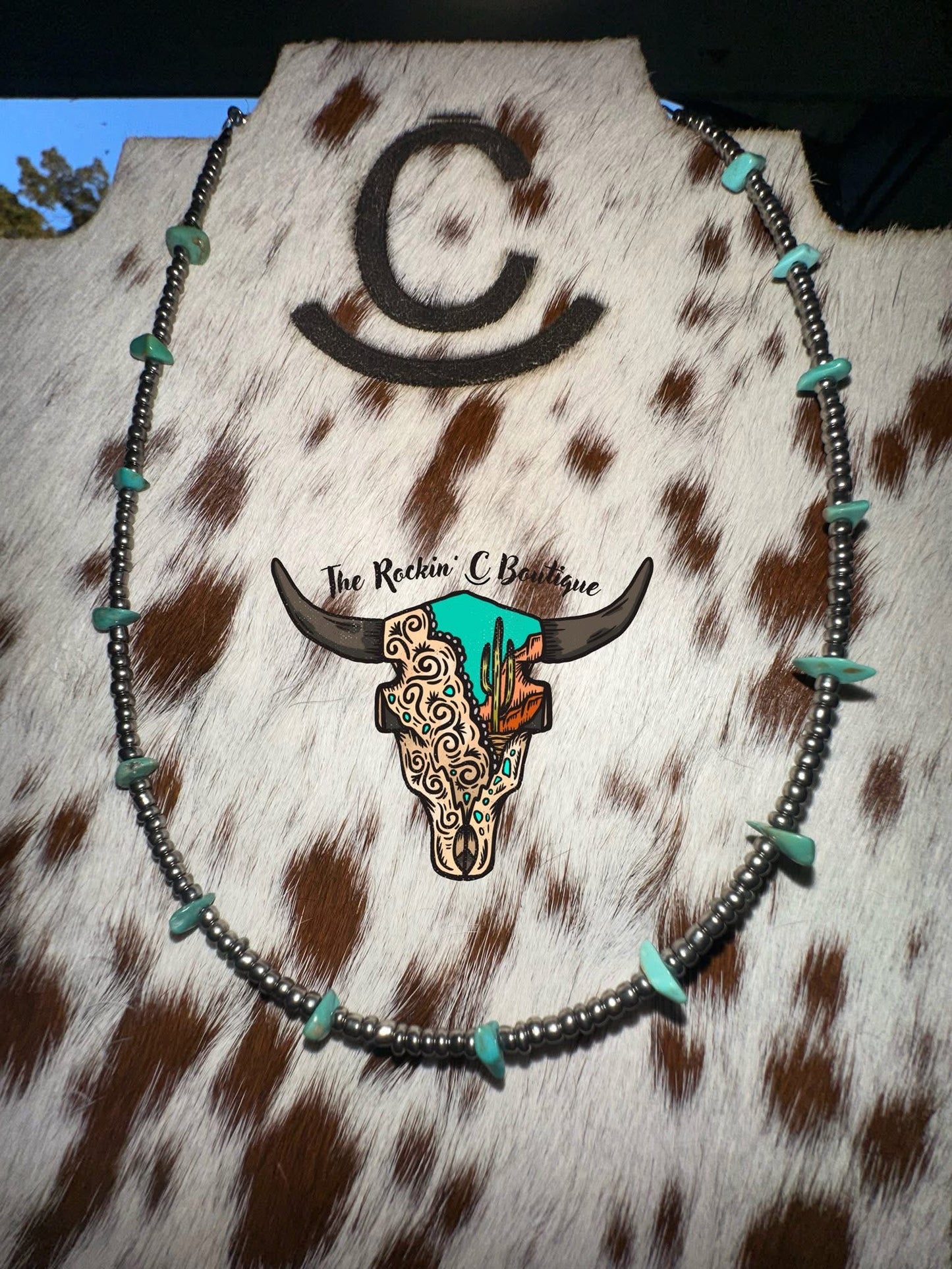 Natural Turquoise Choker w/ Silver Seed Beads