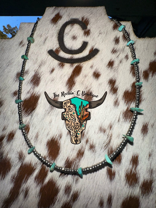 Natural Turquoise Choker w/ Silver Seed Beads