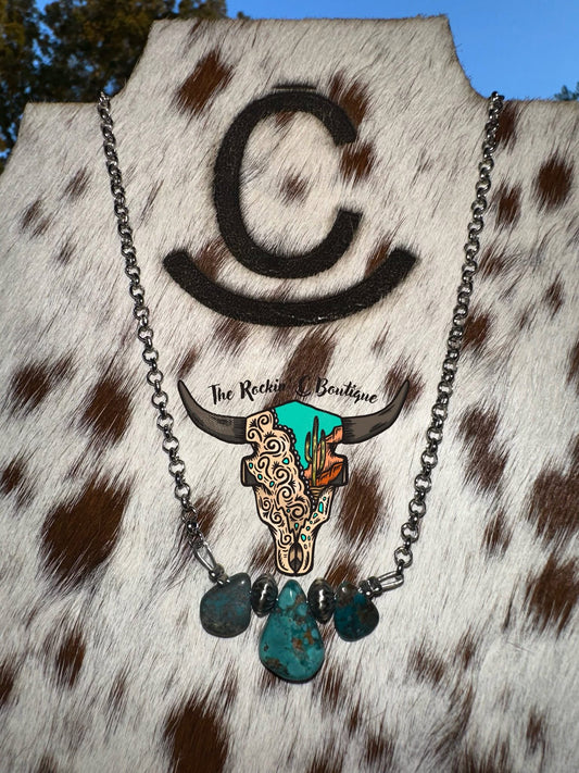 16in Blue Turquoise and Sterling Silver Pearls