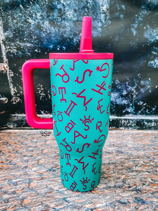 Branded Teal and Pink 32oz Flip Top Tumbler