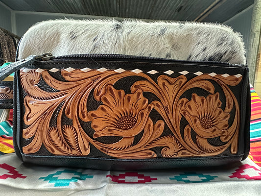 Hazen (Cowhide and Tooled Leather) Makeup Bag