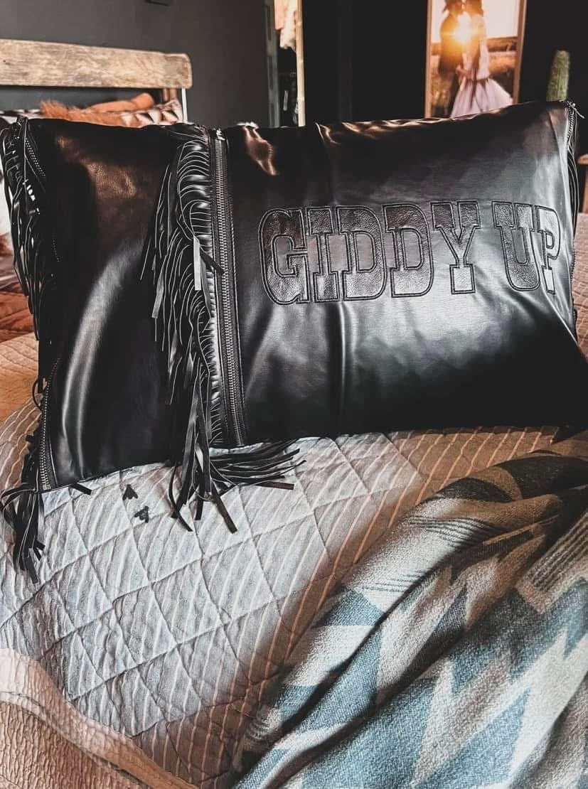 Giddy Up Faux Leather Pillow Case