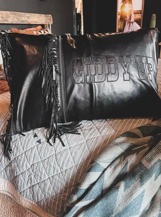 Giddy Up Faux Leather Pillow Case