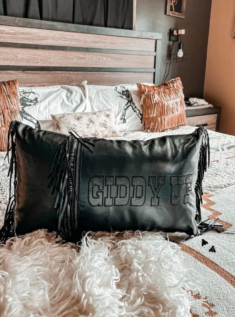 Giddy Up Faux Leather Pillow Case