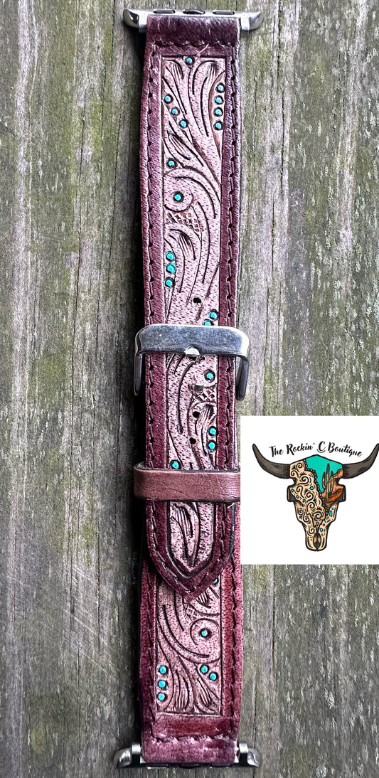 Scroll Tooled Leather Apple Watch Band