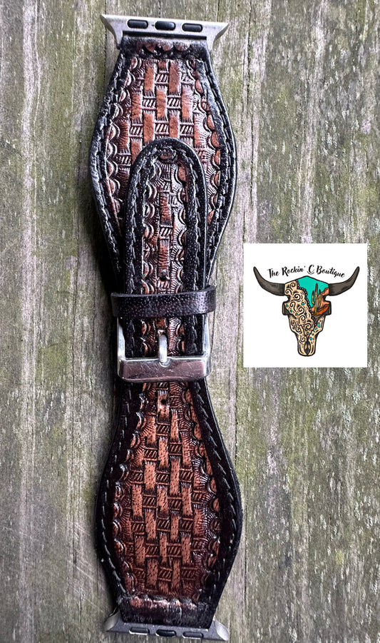 Weaved Tooled Leather Apple Watch Band