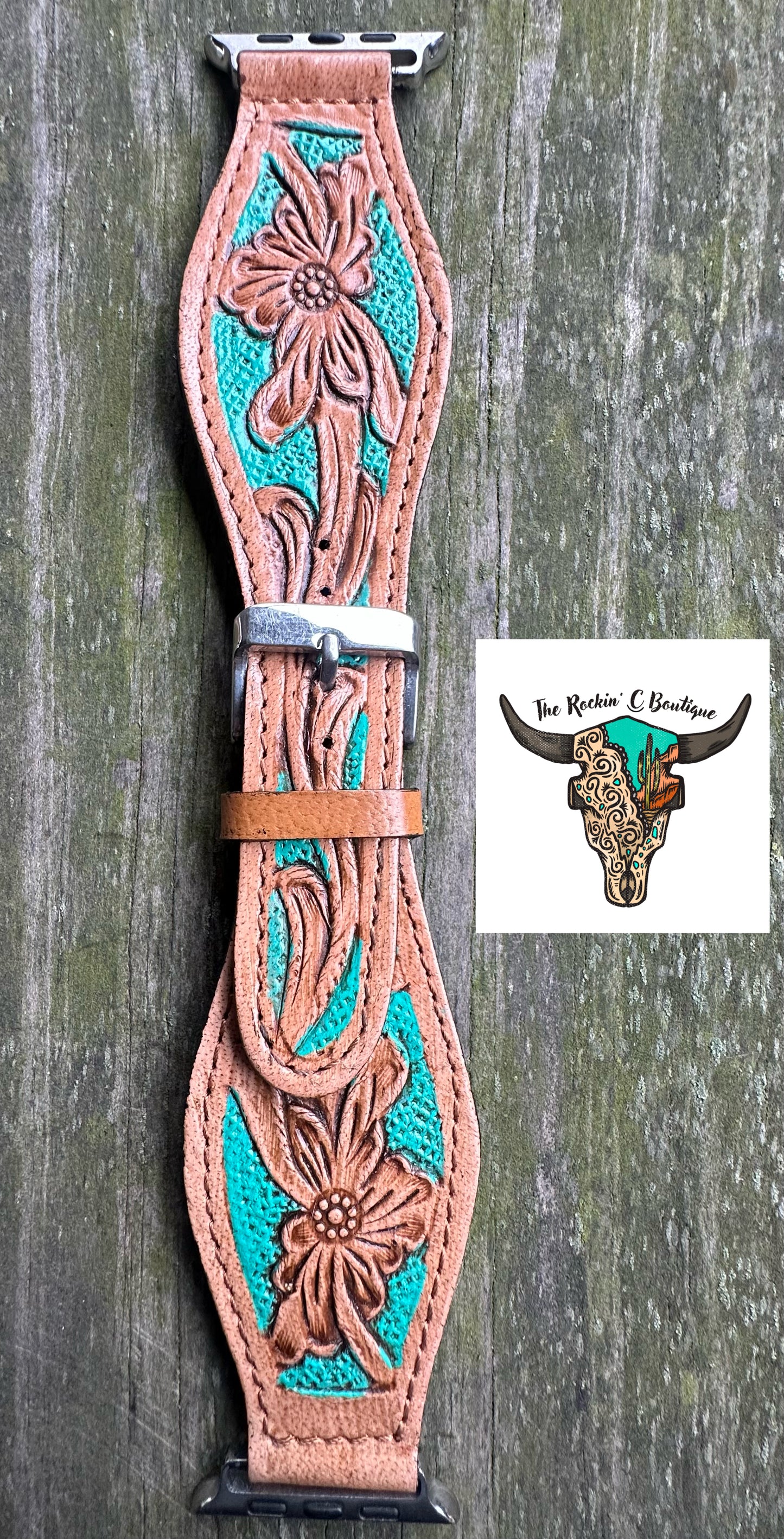 Floral Tooled Leather Apple Watch Band