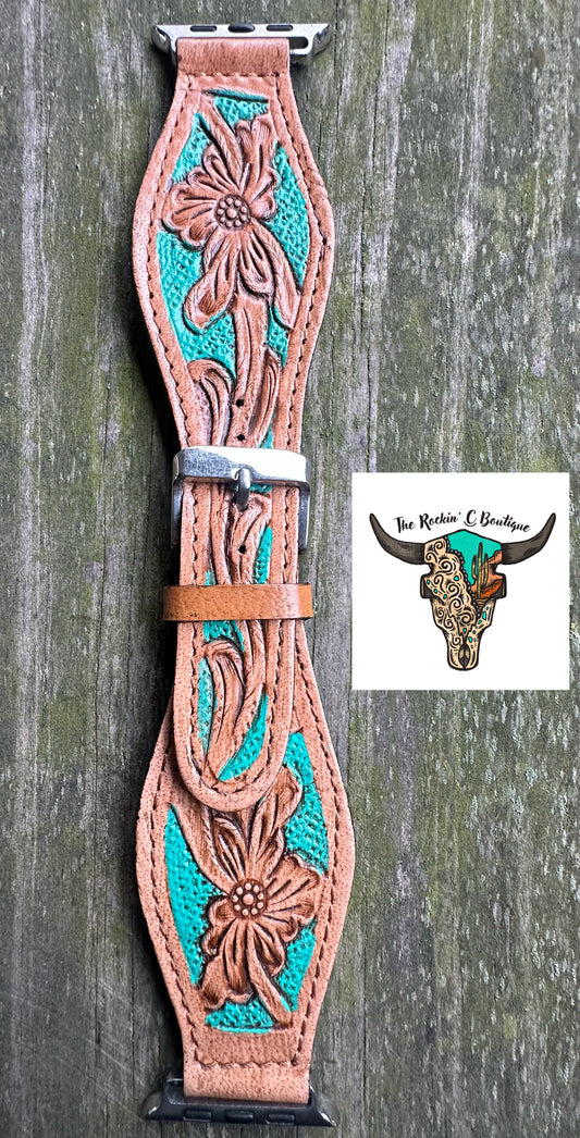 Floral Tooled Leather Apple Watch Band