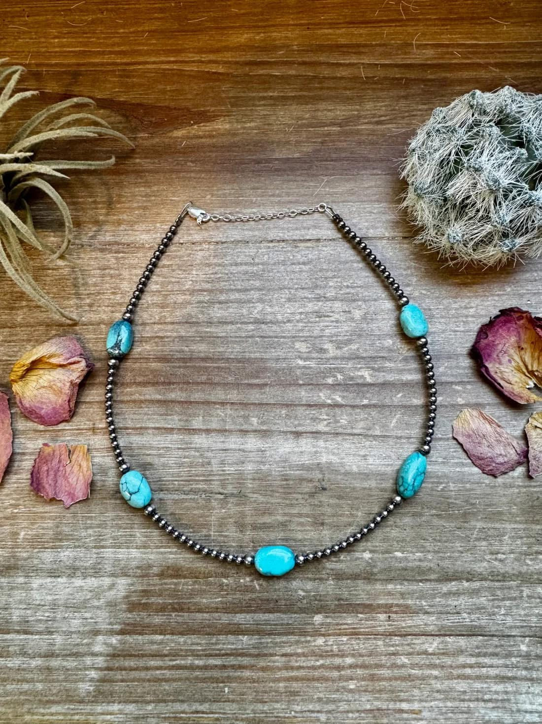 Turquoise Choker with Sterling Silver Pearls