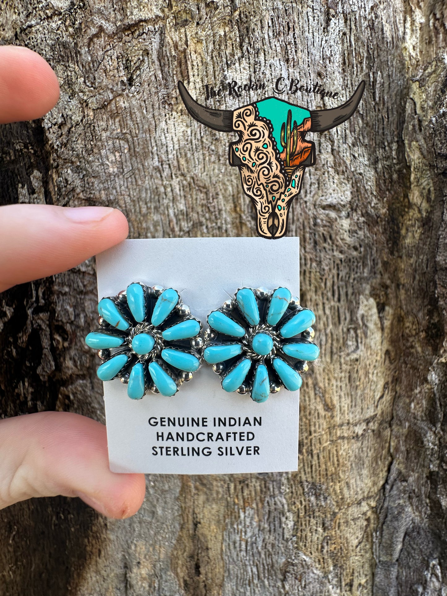 Kingman Turquoise and Sterling Silver Cluster Earrings